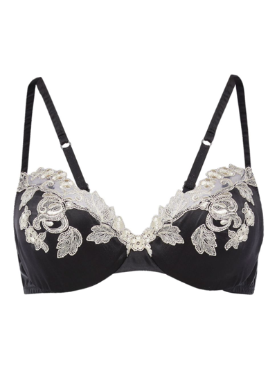 La Perla Women's Floral-embroidered Satin Underwire Bra In Nero Avorio