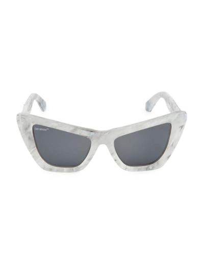 Off-white Edvard Logo-print Cat-eye Acetate Sunglasses In Marble Grey