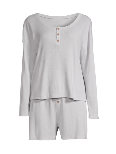 Eberjey Women's Two-piece Cozy Waffle Henley & Shorts Set In Grey Stone