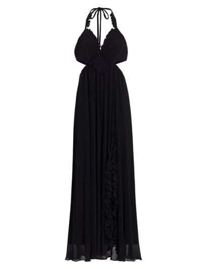 Loveshackfancy Talitha Open-back Ruffled Plissé-chiffon Maxi Dress In Black