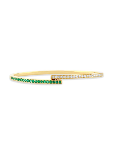 Rachel Reid Jewelry Women's 14k Yellow Gold, Emerald & Diamond Bypass Bangle