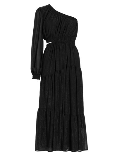Moon River Women's Shirred One-shoulder Midi-dress In Black