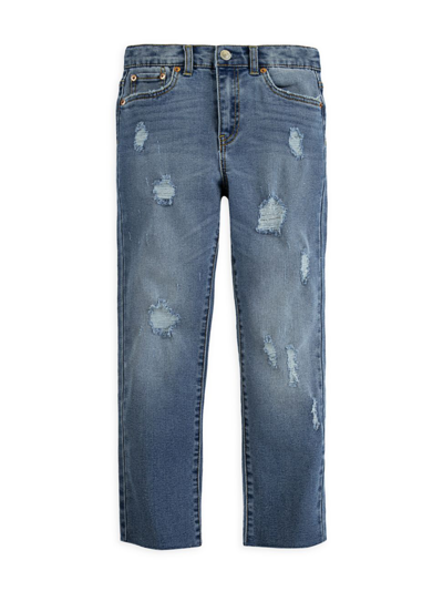 Levi's Kids' Little Girl's High-rise Ankle Straight Jeans In Distressed Denim