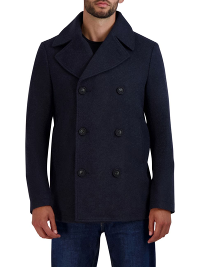 Cole Haan Stretch Regular Fit Double Breasted Peacoat In Navy