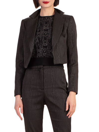 Trina Turk Women's Petra Wood-print Cropped Blazer In Black