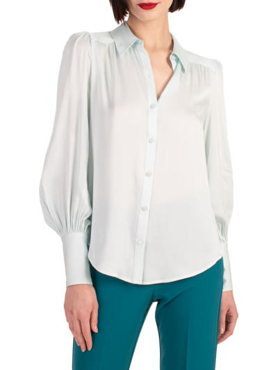 Trina Turk Sagittarius Ruched Bishop-sleeve Top In Blue Frost