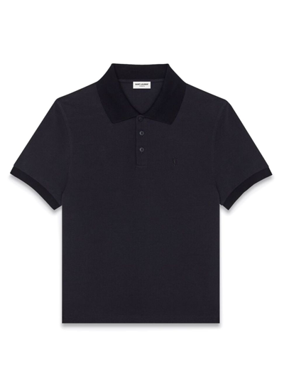 Saint Laurent Embroidered-logo Cropped Polo Shirt In Black