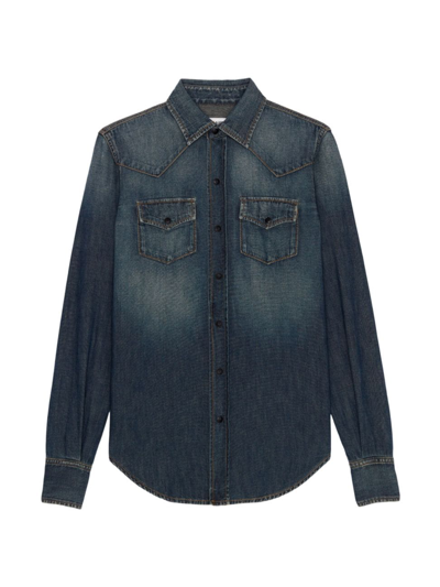 Saint Laurent Western Shirt In Deep Vintage Blue Denim