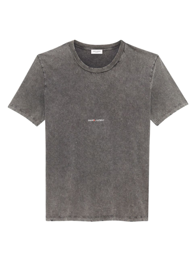 Saint Laurent Logo-print Faded-wash Regular-fit Cotton-jersey T-shirt In Noir Delave