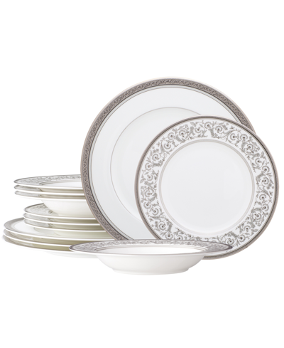 Noritake Summit 12 Piece Set, Service For 4 In White And Platinum