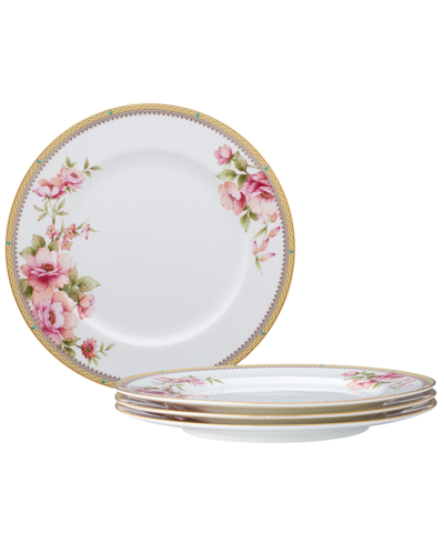 Noritake Hertford Set Of 4 Dinner Plates, Service For 4 In White Pink