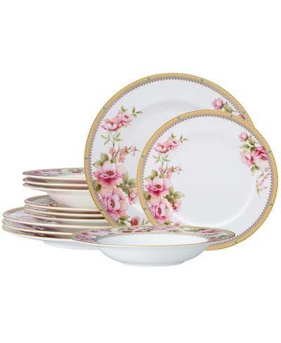 Noritake Hertford 12 Piece Set, Service For 4 In White And Pink