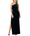 ADRIANNA PAPELL PETITE VELVET RUCHED ONE-SHOULDER GOWN