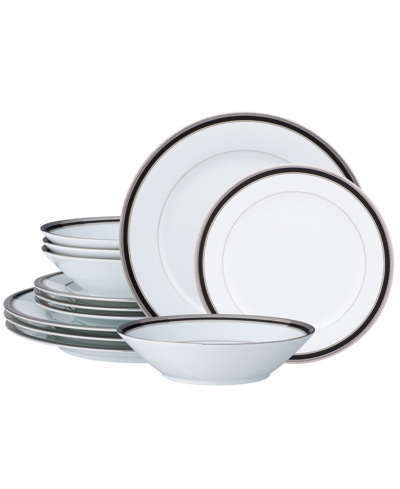 Noritake Austin Platinum 12-piece Dinnerware Set, Service For 4 In White And Black