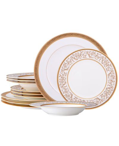 Noritake Summit Gold 12-piece Dinnerware Set, Service For 4 In White And Gold-tone