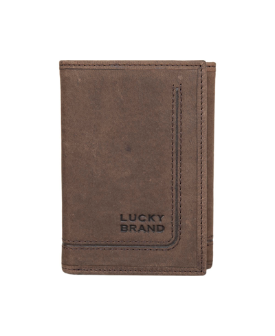 Lucky Brand Men's Grooved Leather Trifold Wallet In Brown