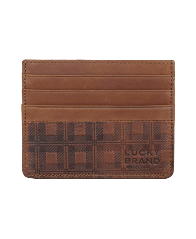 Lucky Brand Men's Plaid Embossed Leather Card Case In Brown