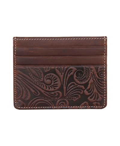 Lucky Brand Men's Western Embossed Leather Card Case In Brown