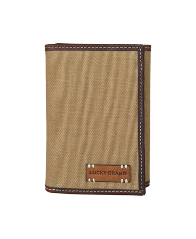 Lucky Brand Men's Canvas With Leather Trim Trifold Wallet In Khaki