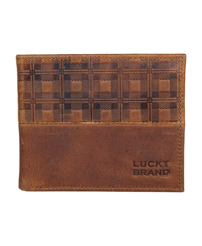 Lucky Brand Men's Plaid Embossed Leather Bifold Wallet In Brown