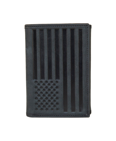 Lucky Brand Men's Flag Embossed Leather Trifold Wallet In Black