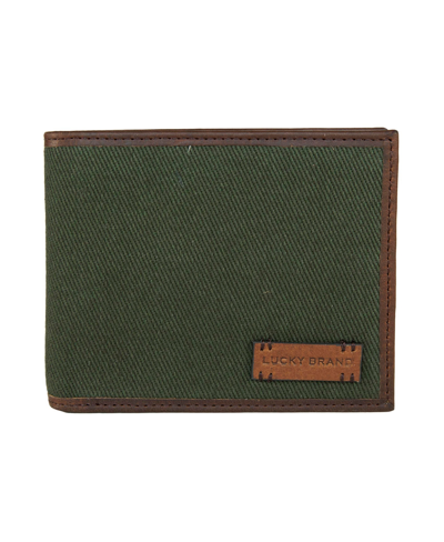 Lucky Brand Men's Canvas With Leather Trim Trifold Wallet In Olive