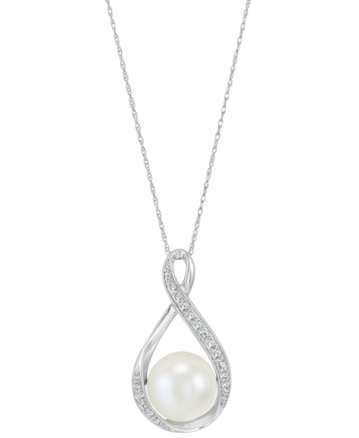 Honora Cultured Ming Pearl (11mm) & Diamond (1/4 Ct. T.w.) Swirl Pendant Necklace In 14k Gold, 16" + 2" Ext In White Gold