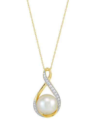 Honora Cultured Ming Pearl (11mm) & Diamond (1/4 Ct. T.w.) Swirl Pendant Necklace In 14k Gold, 16" + 2" Ext
