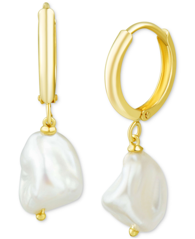 Honora Cultured Keshi Freshwater Pearl (8-1/2 - 9-1/2mm) Dangle Hoop Earrings In 14k Gold
