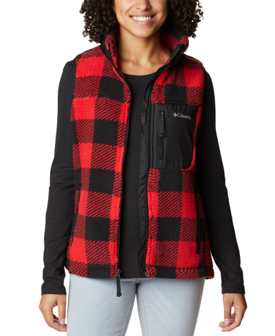 Columbia Women's West Bend Vest In Red Lily Check