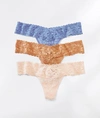 Hanky Panky Signature Lace Low Rise Thong 3-pack In Chambray,tan,vanilla
