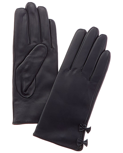 Phenix Bow Cashmere-lined Leather Gloves In Blue