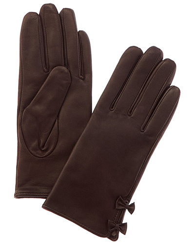 Phenix Bow Cashmere-lined Leather Gloves In Brown