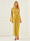 Something Navy One Shoulder Cut Out Gown In Chartreuse