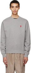 Ami Alexandre Mattiussi Logo Organic Cotton Jersey Sweatshirt In Heather Grey,red