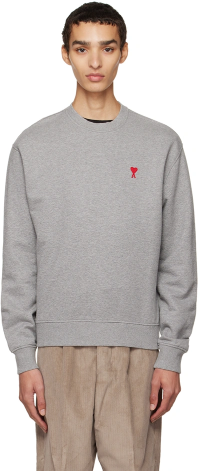 Ami Alexandre Mattiussi Logo Organic Cotton Jersey Sweatshirt In Heather Grey