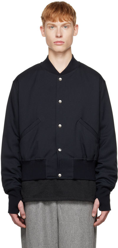 Jil Sander Black Cotton Blend Cropped Bomber Jacket