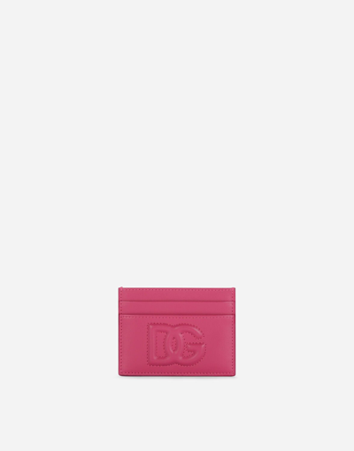 Dolce & Gabbana Calfskin Card Holder With Dg Logo In Lilac