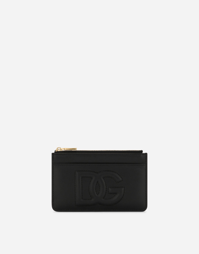 Dolce & Gabbana Medium Calfskin Card Holder With Dg Logo In Black