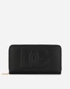 Dolce & Gabbana Calfskin Zip-around Wallet With Dg Logo In Black