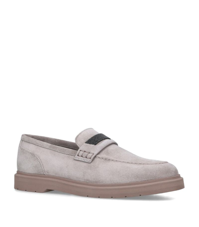 Brunello Cucinelli Leather Monoli Loafers In Grey
