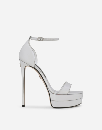 Dolce & Gabbana Mirrored-effect Calfskin Platform Sandals In Silver