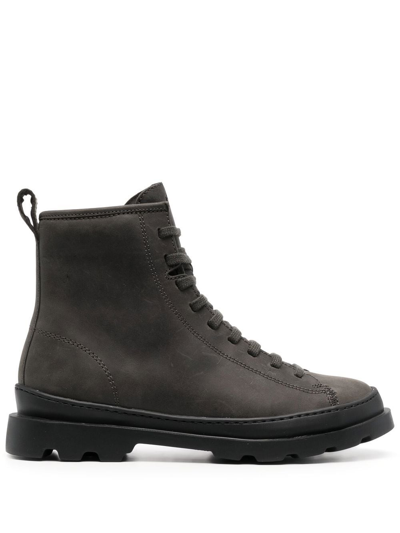 Camper Lace-up Leather Boots In Grey