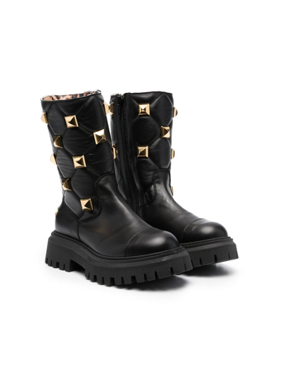 Philipp Plein Junior Stud-embellished Boots In 黑色