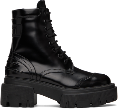 Msgm Black Leather Boots In 99 Black