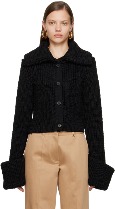 Jw Anderson Exaggerated-collar Cropped Knit Cardigan In Black
