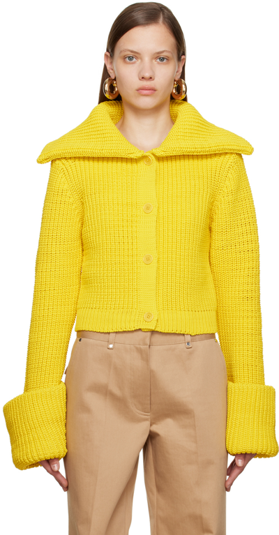 Jw Anderson Exaggerated-collar Cropped Recycled-knit Cardigan In Giallo