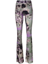 Knwls Abstract-print Flared Trousers In 绿色
