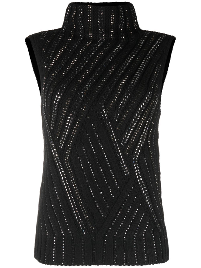 Ermanno Scervino Embellished Roll-neck Top In 黑色