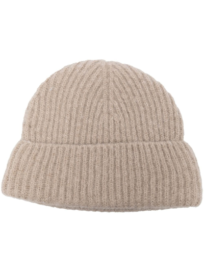 Our Legacy Ribbed-knit Beanie In Desert Snow Silk Wool